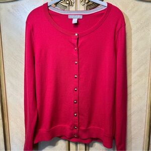 Banana Republic Extra Fine Merino Wool Pink Gold Button Front Sweater Cardigan